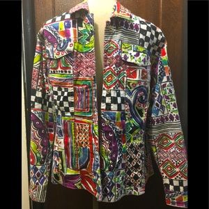Chicos Womens Checkered Graffiti Jacket